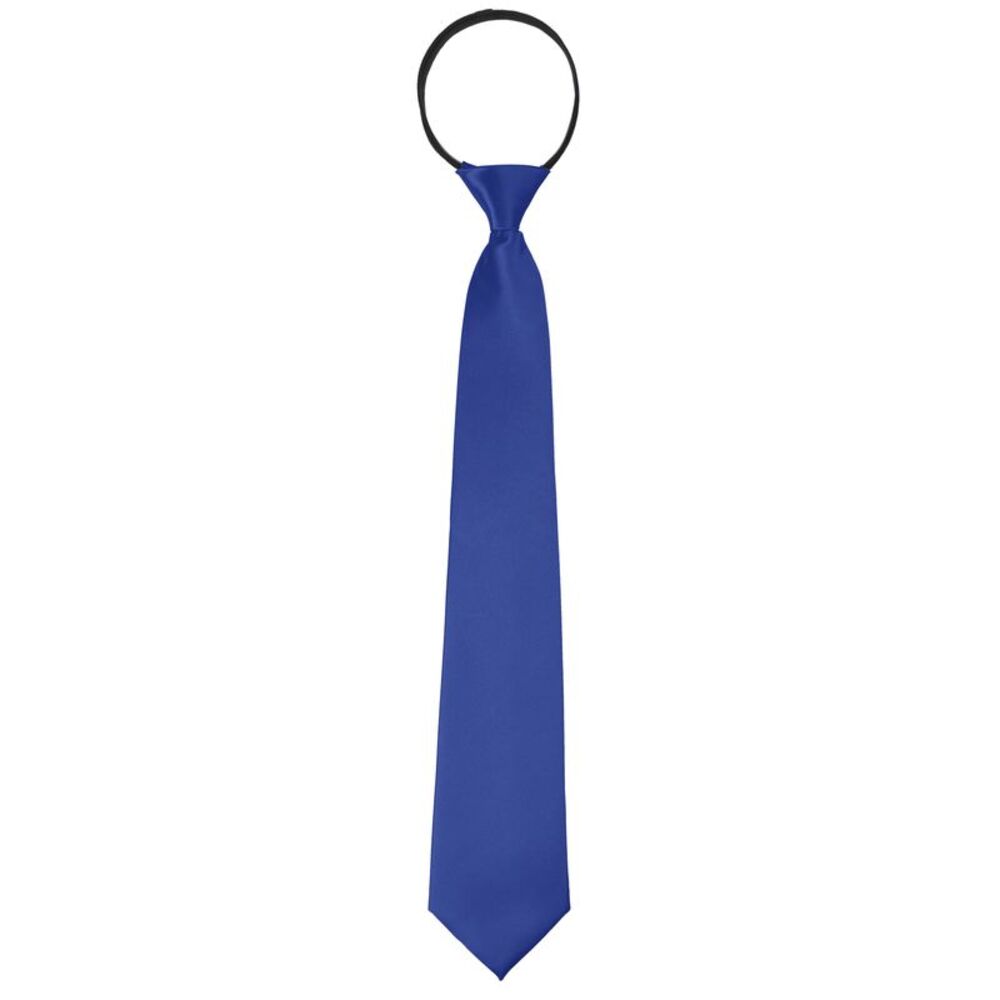 Zipper Ties Pre-Tied Necktie Satin Shine Solid Color Tie Neck Royal Blue